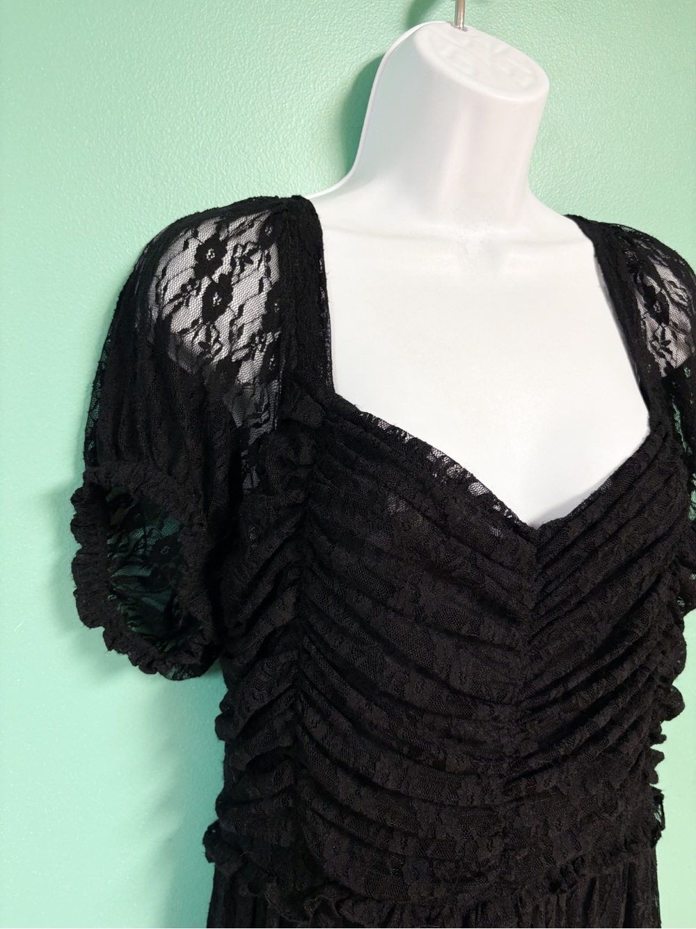 NWT AE American Eagle Mixed Knit Lace Bodice Midi Romper Dress Black Size L NEW - Picture 7 of 12